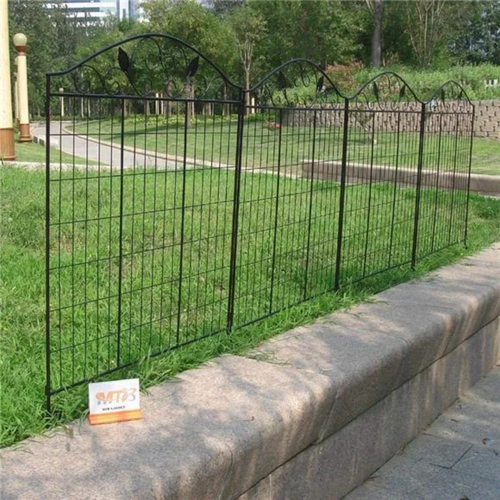 Black Coated SteelGarden Fence Panel 2 Leaves, 44